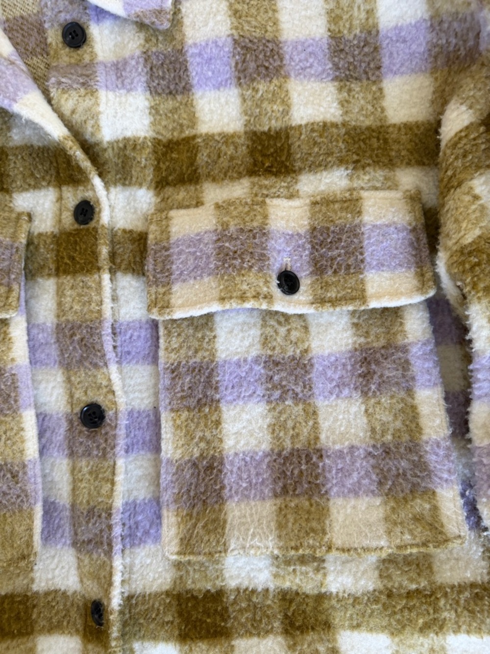 Zara Olive Green & Lavender oversized Teddy Checked Shacket - Picture 3 of 5